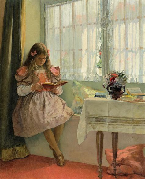 young girl reading   window painting  walter macewen pixels