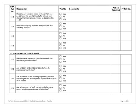 Fire Risk Assessment Checklist In Word And Pdf Formats Page 15 Of 16