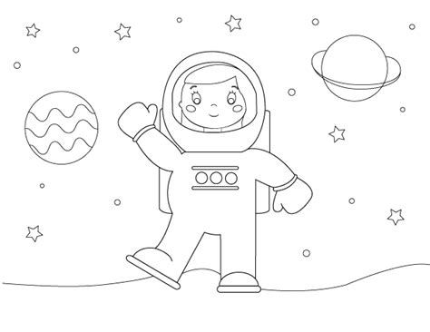 printable girl astronaut coloring page