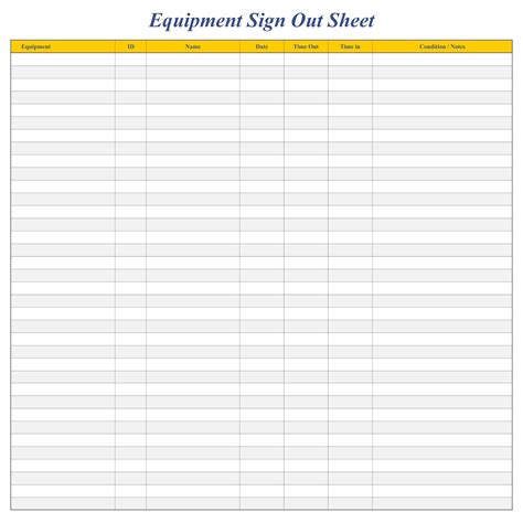 equipment sign  sheet template excel