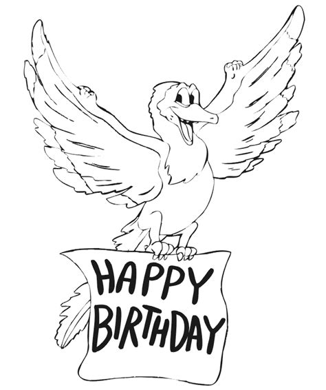 birthday coloring page  bird   happy birthday banner
