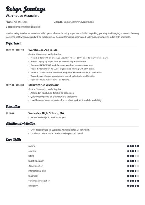 warehouse associate resume examples guide  tips