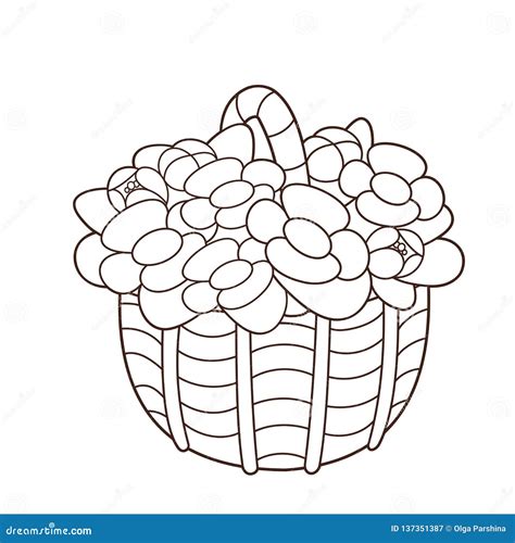coloring page outline  basket  flowers coloring book  kids