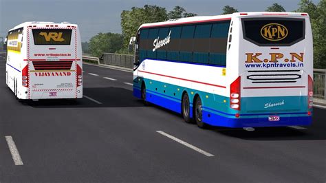 volvo bus top speed  kmph kpn sleeper bus overtaking vrl travels high traffic youtube