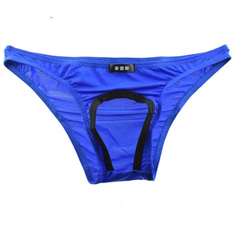 Sexy Gay Underwear Men Briefs Shorts Ice Silk Panties Man Front Hollow