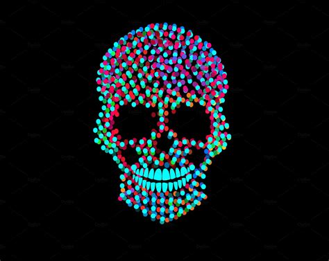 neon color skull icon  dots custom designed graphics creative
