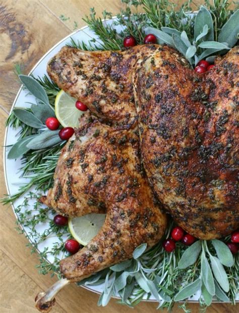 herb stuffed roasted spatchcock turkey recipe holiday dinner