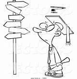 Cartoon Confused Signs Post Graduate Directional Boy Vector Coloring Outline Looking Version Leishman Ron Royalty sketch template
