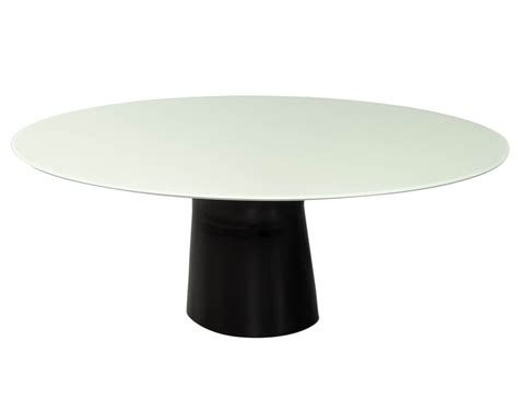 custom white glass dining table  cyclone base carrocel fine furniture