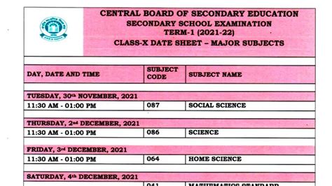 cbse date sheet   class  term  exams released check time
