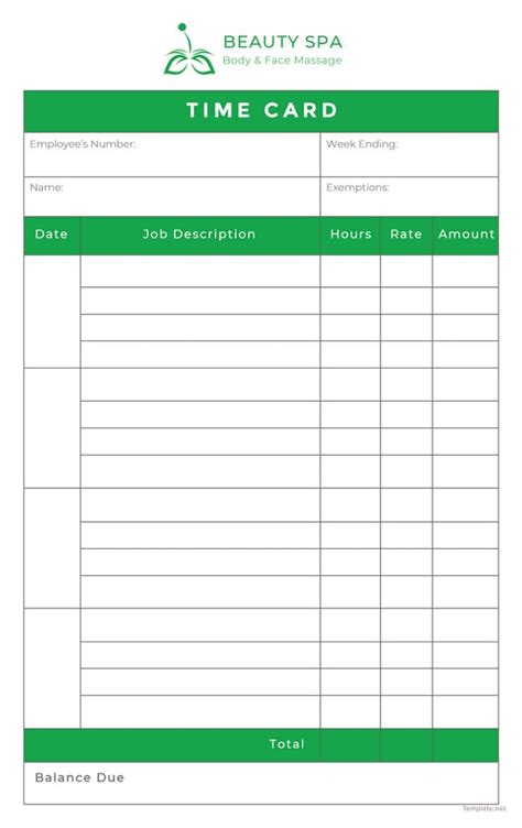 printable time card template   word excel  documents