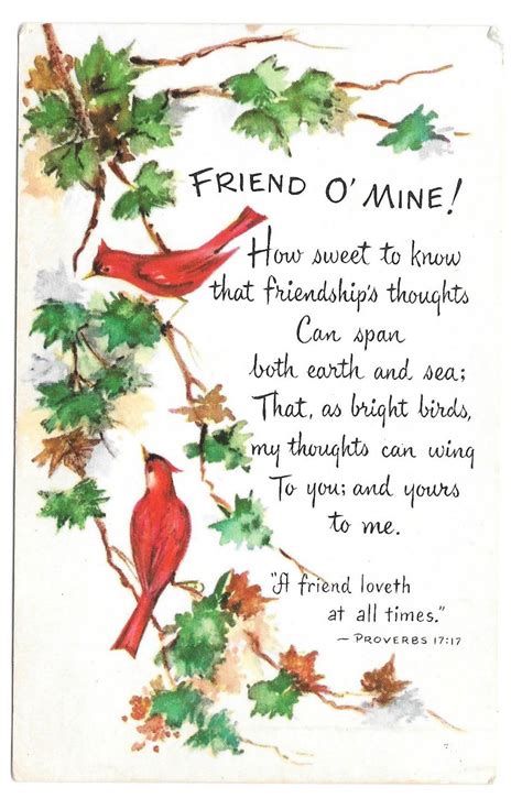 friendship poem postcard birds cardinals christian art postcard friend