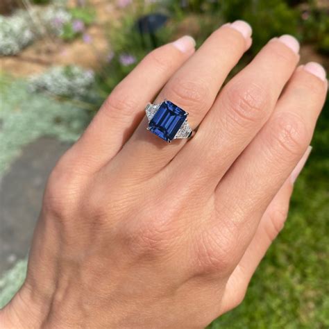 sapphire engagement ring emerald cut engagement ring  white gold wedding ring   halo