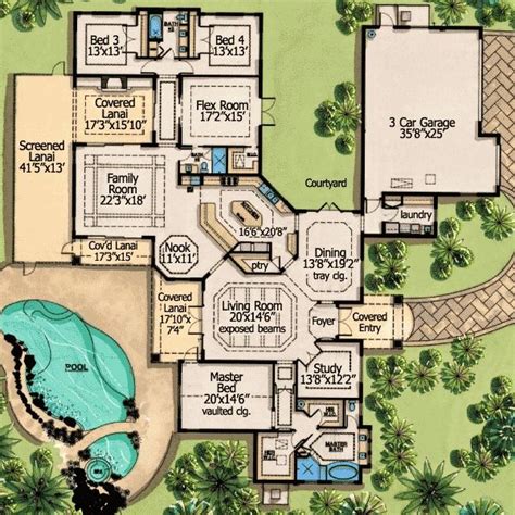 plan dn  level living  courtyard    bedroom house plans   plan