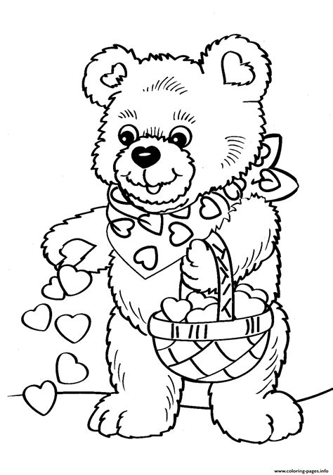 valentines day teddy bear coloring page printable
