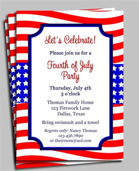 fourth  july invitation printable celebration birthday etsy