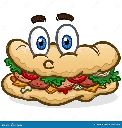 submarine sandwich cartoon character illustration stock vector