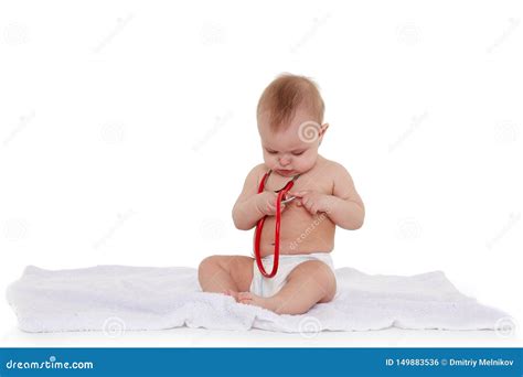 baby met stethoscoop stock foto image  baby luier