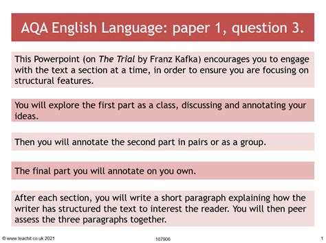 aqa gcse english language paper  exam practice teachit