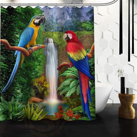 custom parrot waterproof fabric bathroom shower curtain parrot      shower