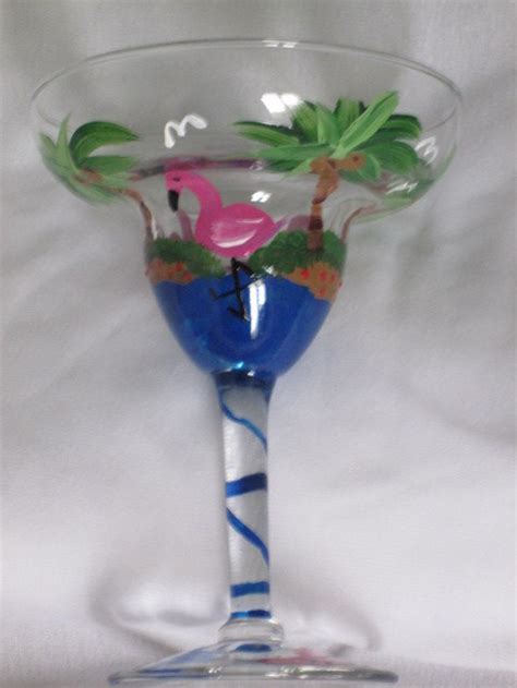 Hand Painted Margarita Glasses With Flamingos Etsy
