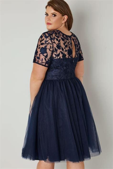 chi chi navy skater dress with floral lace bodice and mesh