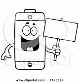 Battery Happy Coloring Cartoon Mascot Holding Sign Clipart Thoman Cory Outlined Vector 2021 sketch template