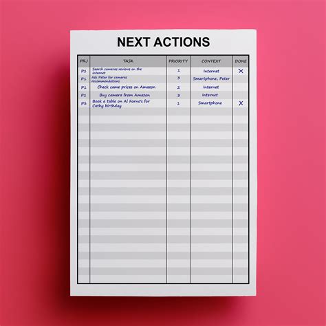 paper party supplies paper printable gtd  actions list insert
