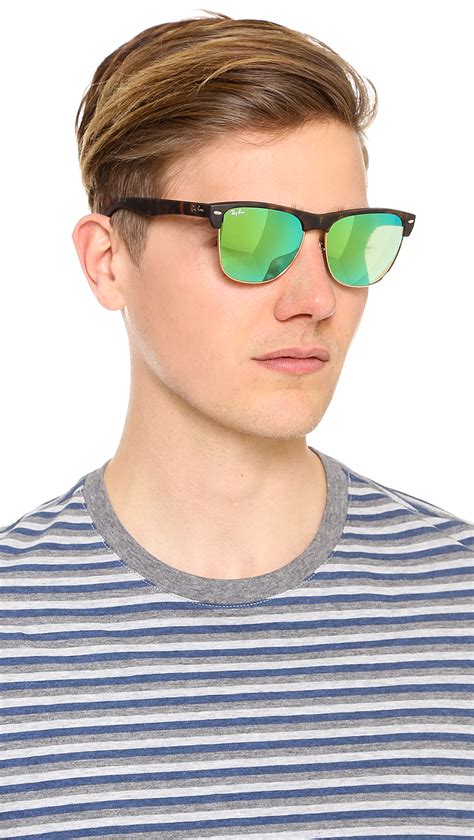 lyst ray ban oversized clubmaster sunglasses  mirrored lens  green  men