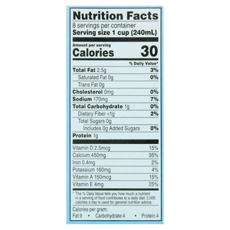 nutrition facts  cup unsweetened vanilla almond milk bios pics