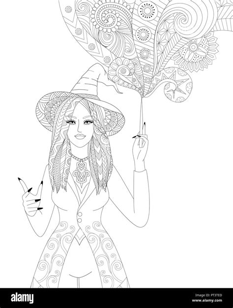 colouring pages coloring book  adults halloween girl  witch