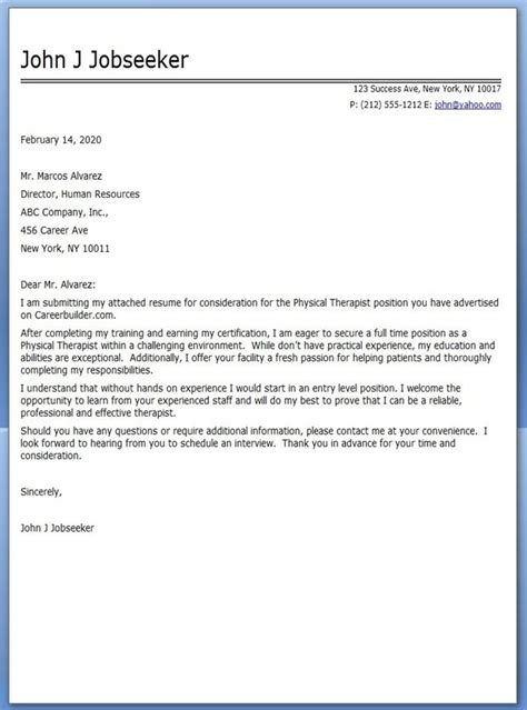 physical therapist cover letter sample  vision   reality
