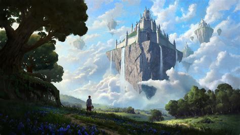fond decran chateau art fantastique art numerique fantasy architecture des nuages la