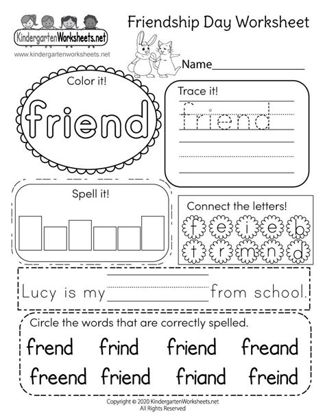kindergarten friendship day worksheet friendship printables