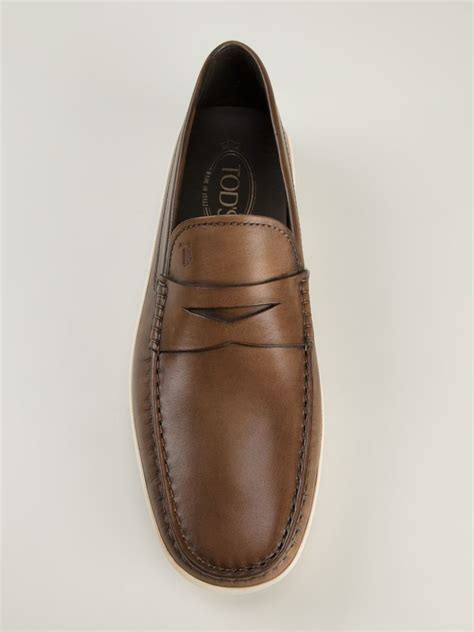 tods rubber sole penny loafers  brown  men lyst