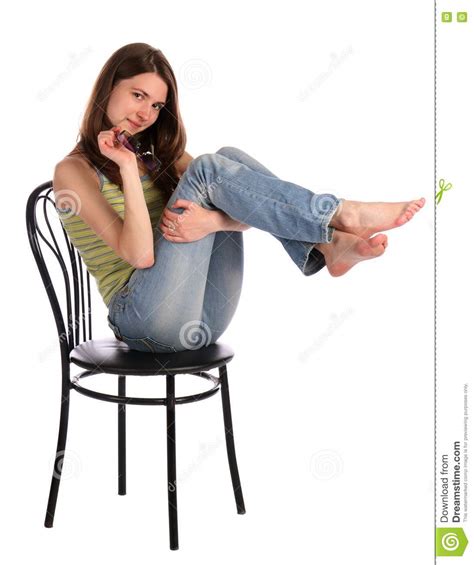 Girl Sit On Stool Tuck Legs Up Stock Image Image 18313341