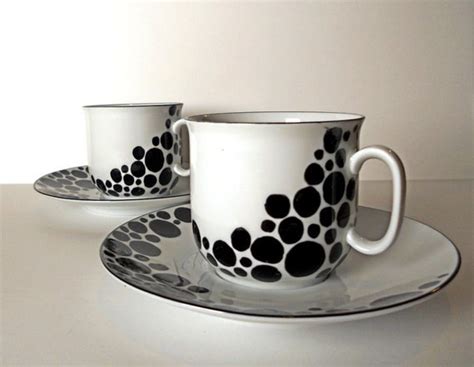 items similar   cups white  black  saucer black dots hand painted  etsy