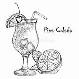 Pina Colada Illustration Glass Vector Cocktail Lime Drawn Hand Preview sketch template