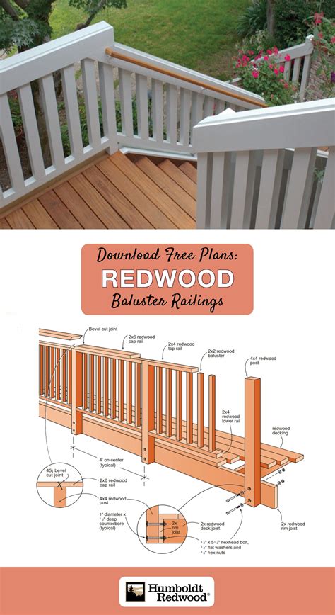 plans  redwood baluster railings deck railing design railing