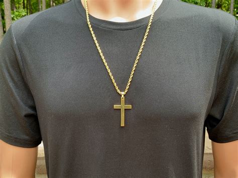 large gold stainless steel cross necklace  men   twisted rope