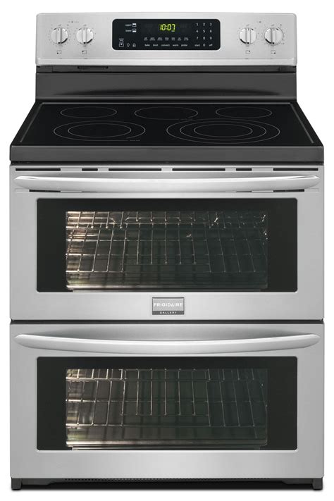 frigidaire  cu ft freestanding electric double oven range stainless steel  brick