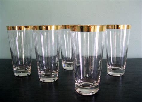 vintage gold rimmed wide band highball or tumbler by awapplesauce