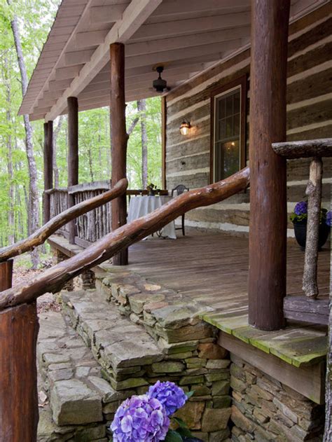 log cabin porch home design ideas pictures remodel  decor