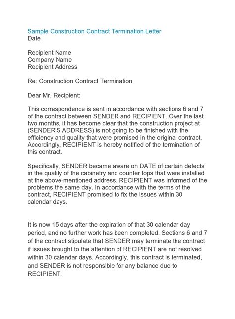 breach  contract termination letter    letter template