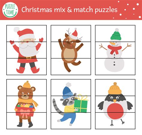 christmas mix  match puzzle  traditional holiday characters winter cut  matching