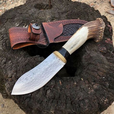 vg10 damascus survival camping hunting knife fixed blade antler horn w
