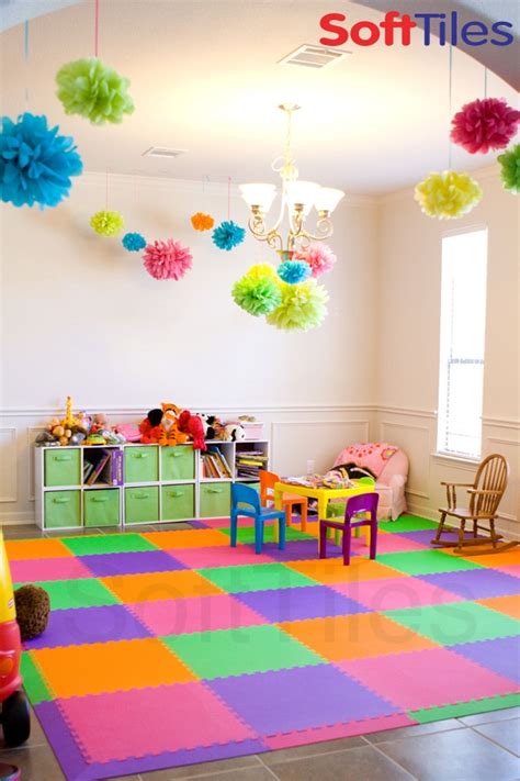 bright colorful playroom using softtiles lime pink purple and orange foam mats d102