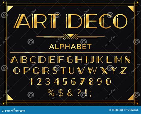 art deco alphabet typeface  effect type letters  numbers vector illustration