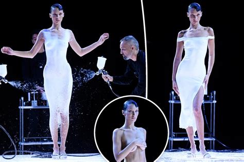 Bella Hadid Gets Dress Spray Painted On Mid Fashion Show