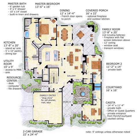 house plans  courtyard  casita house design ideas